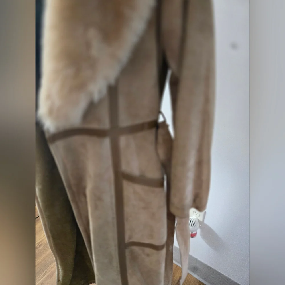 Long Vintage Suede Jacket Faux Fur Collar - Picture 15 of 16